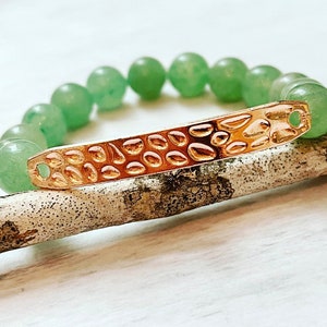 Green Aventurine Crystal Bracelet// Healing Crystal Gemstone// Lucky Aventurine Bracelet// Rose Gold Bar bracelets