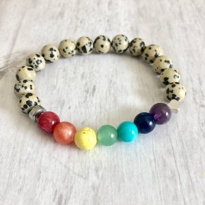 Rainbow Bracelet// Dalmatian Jasper Crystal// LGBTQ Bracelet// Crystals Gemstone// Rainbow Bead jewelry// Unisex Bracelet // Gay Pride