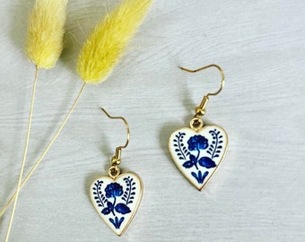 Blue Heart Flower Earrings// Wild Flower  Earrings//  Flower Earrings// Botanical Earrings