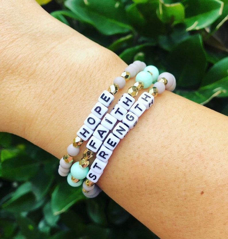 Makenzie Strong Inspirational Bracelet Sets// Strength Faith Hope Affirmation Bracelet Sets// Inspirational Word Bracelet Sets image 2