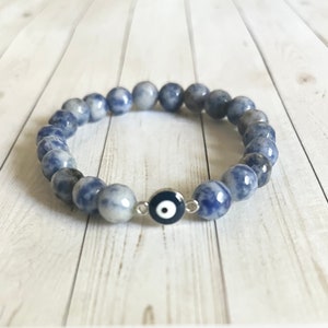 Sodalite Bracelet// Evil Eye  Bracelets// Protection Bracelets // Blue Sodalite Evil Eye Bracelets
