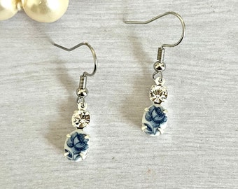 Flower Earrings// Victorian Inspired Earrings//  Vintage Flower Earrings// Blue Flower Jewelry