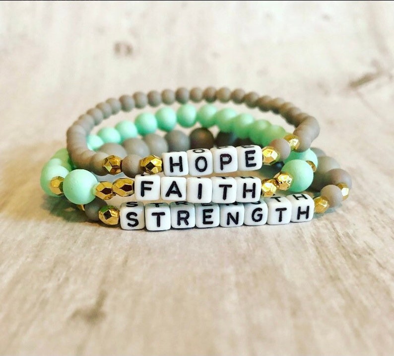 Makenzie Strong Inspirational Bracelet Sets// Strength Faith Hope Affirmation Bracelet Sets// Inspirational Word Bracelet Sets image 5