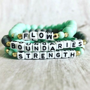 Word Inspirational Bracelet Sets// Strength Flow Boundaries Affirmation Bracelet Sets// Word Mantra Bracelet Sets