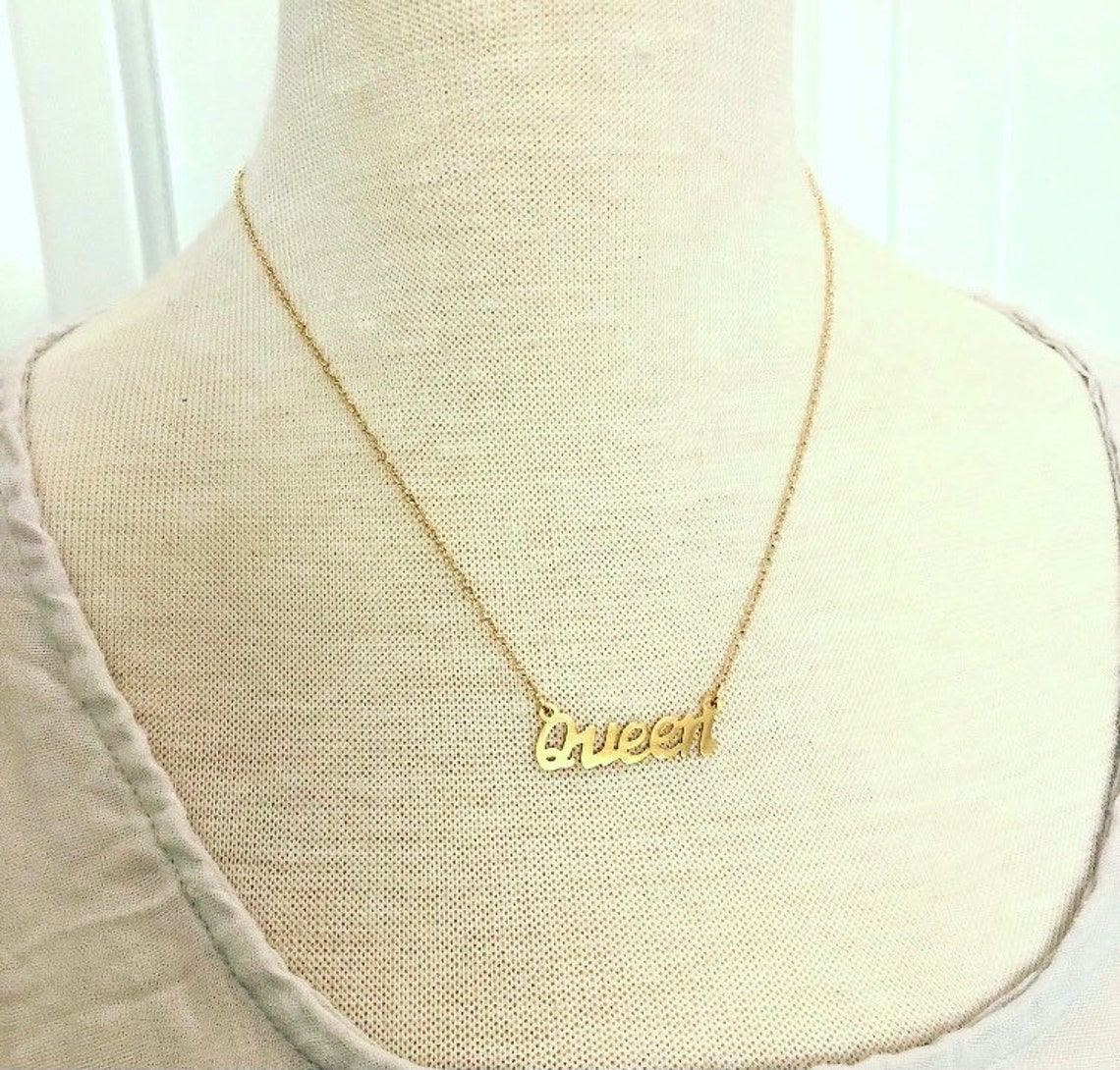 Queen Pendant Necklace// Gold Stainless Steel Queen Pendant// Etsy