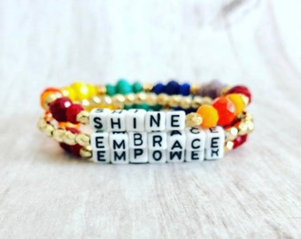 Word Affirmation bracelet Sets// Embrace Empower Shine Bracelet Sets // Affirmation Word  bracelet sets