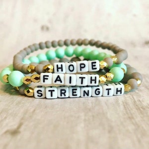 Makenzie Strong Inspirational Bracelet Sets// Strength Faith Hope Affirmation Bracelet Sets// Inspirational Word Bracelet Sets image 1