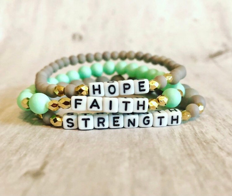 Makenzie Strong Inspirational Bracelet Sets// Strength Faith Hope Affirmation Bracelet Sets// Inspirational Word Bracelet Sets image 1