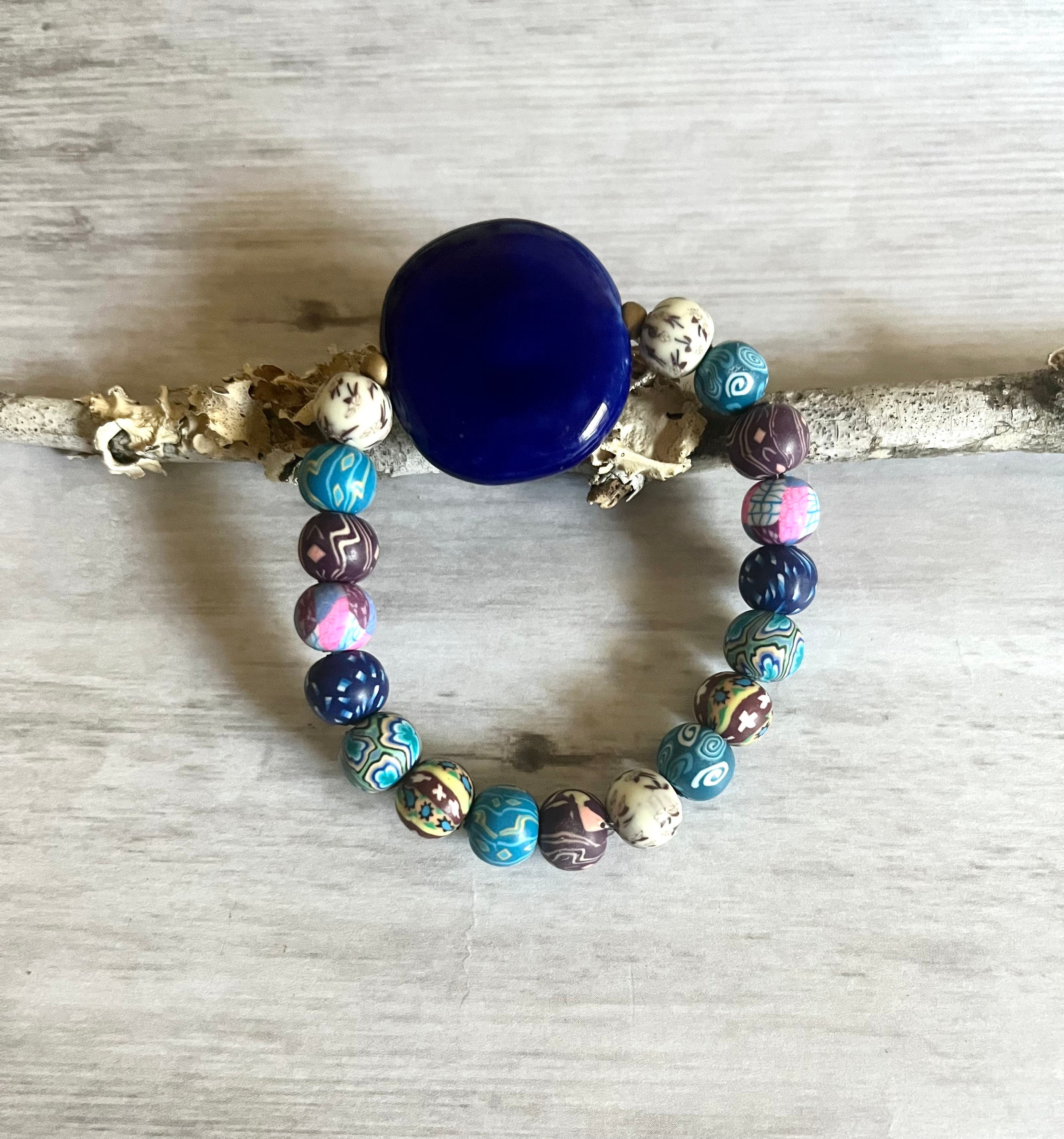 Cobalt Blue Statement Bracelets// Azure Blue Clay Beads bracelets// Boho Bohemian Bracelets// Mediterranean Inspired Bracelets