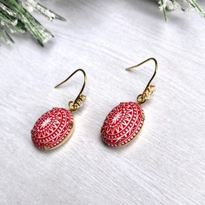 Ethnic Mosaic Oval Earrings // Pink Mosaic Earrings// Tribal Inspired Earrings// Modern Art Earrings