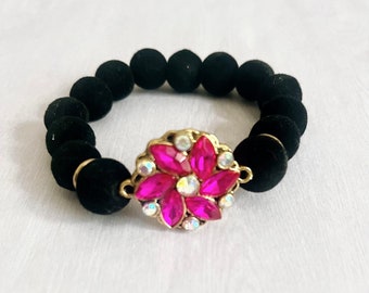 Velvet Flower Bracelets// Victorian Inspired bracelets// Boho Bohemian Bracelets// Rhinestone Gatsby  bracelets