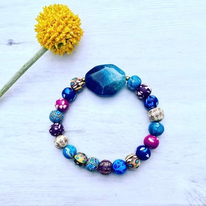 Agate Rainbow Clay beads bracelets// Blue Agate bracelet// Rainbow bracelet// Woman’s Stretch bracelet