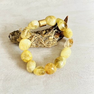 Citrine Bracelet, November Birthstone, Yellow bead bracelet, Citrine Barrel bracelet, Yellow Crystal Gemstone