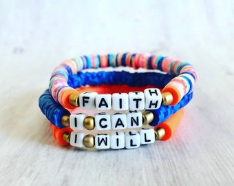 Word Mantra recycled vinyl bracelet sets// I Can I Will Faith Bracelet Sets// African Vinyl Spacers bracelet sets// Affirmation Bracelet
