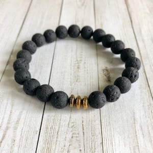 Lava Diffuser Bracelet, Oil Diffuser Bracelet, Unisex Lava Bracelet, Natural Stone Bracelet, Black Bead Bracelet, Diffuser Jewelry