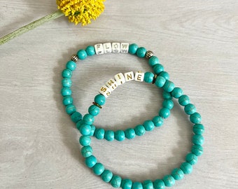 Word Affirmation  Bracelet// Word Charm Bracelets // Affirmation Word Bracelets// Turquoise bracelet// 2024 word letter beads
