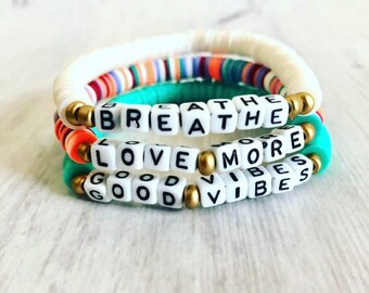 Word Mantra recycled vinyl bracelet sets// Good Vibes Bracelet Sets// African Vinyl bracelet sets// Love More Bracelet// Breathe Bracelet
