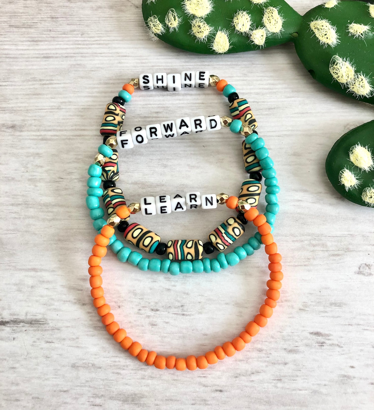 Word Affirmation bracelet Sets// Learn Forward Shine Bracelet Etsy