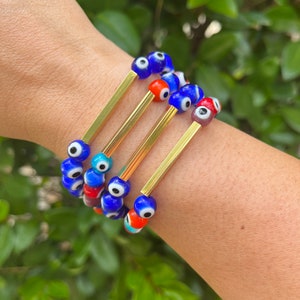 Evil Eye Quartz Bracelet// Gold Bar Bracelet// Blue Evil Eye Bracelets// Protection Bracelets// Crystals Healing Bracelets