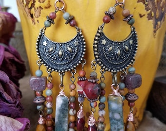 Bohemian Gemstone Chandelier Earrings