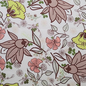 Botanica Collection Art Gallery Fabrics - White Fabric / Chartreuse, Coral, Brown Large Flower Print