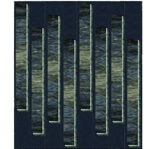 May include: Abstract geometric pattern with vertical stripes in shades of blue and green. The stripes are outlined in white and create a modern, minimalist design.