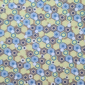 Ahambra II Collection AH-420 by Art Gallery Fabrics - Brown, Chartreuse, White, Navy, Slate Blue Retro Geometric Print Fabric