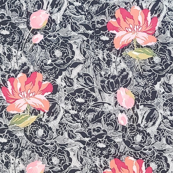 Anna Griffin for Windham Fabrics Sloane Pattern #24608 - Black Fabric with White Floral Silhouette Background