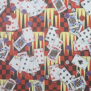 CP 10549 Board Game - Red, Black, Yellow Backgammon and Red and Black Checkboard Fabric / Playing Cards, Chips and Dice