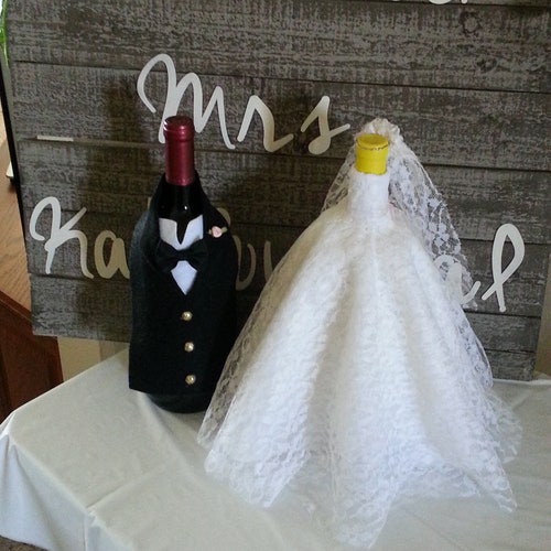 Bride and Groom Wine Bottle Covers Wine Bottle Dressup for Etsy