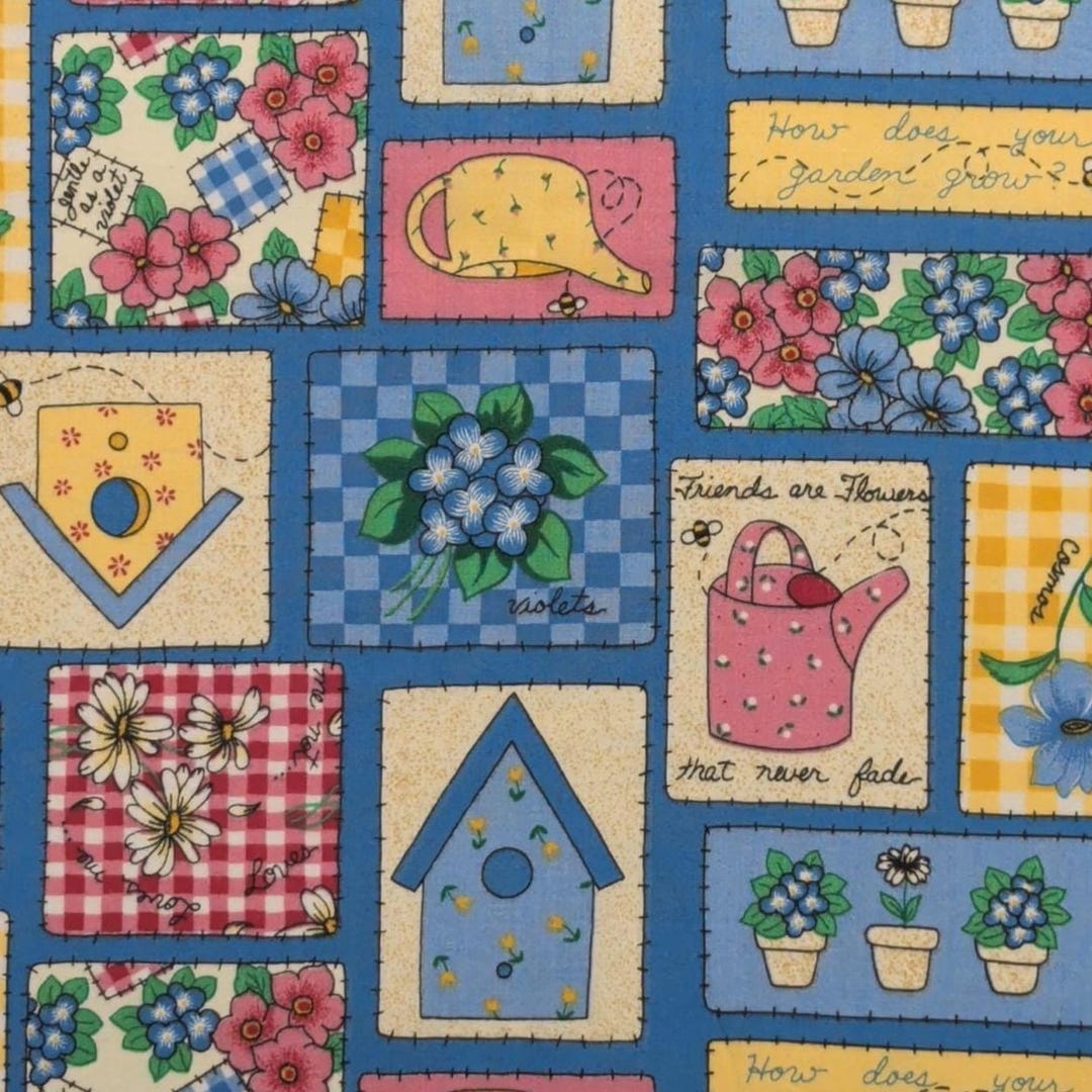 Spring Block Fabric Blue Fabric / Spring-themed Patchwork Block Print - Etsy