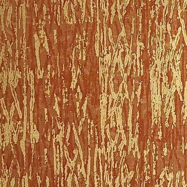 Harvest Dance Geisha by Lonni Rossi for Andover Fabrics PATT#3268 - Rust Tonal Striated Stripe Fabric / Gold Metallic Accents