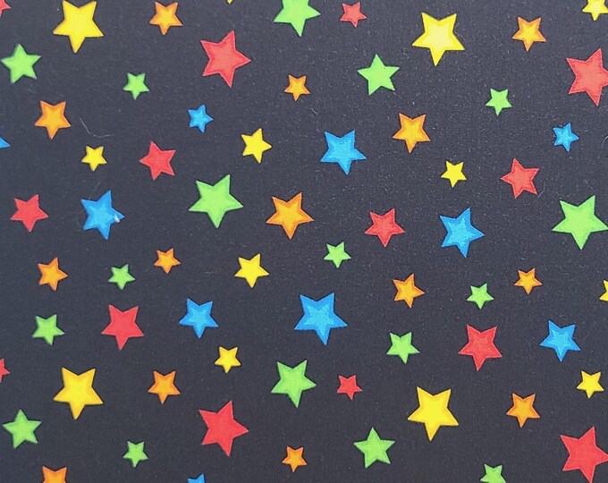Fall Colored Stars Star Fall Wilmington Prints - Black Fabric / Brightly Colored Tossed ...