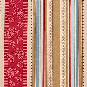Classic Cottons 2001 - Red, Golden/Tan, Dark Gold, Turquoise, Aqua Vertical (Parallel to Selvage) Stripe Fabric