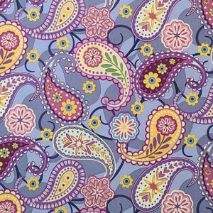 Zuzu&#39;s Petals 4408-55 for Benartex - Lavender Fabric / Dark Lavender, Magenta, Pink, Gold, Cream Giant Paisley and Flower Medallion Print