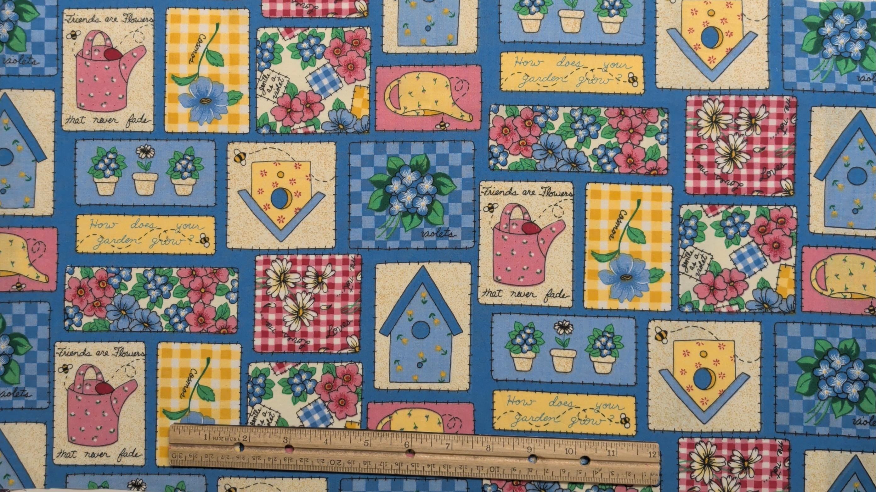 Spring Block Fabric Blue Fabric / Spring-themed Patchwork Block Print - Etsy