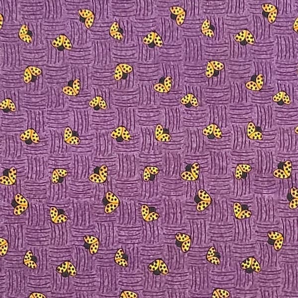 Chelsea Lane by Pat Sloan for P&B Textiles 2005 - Plum Colored Tonal Fabric / Yellow and Black Ladybug Print