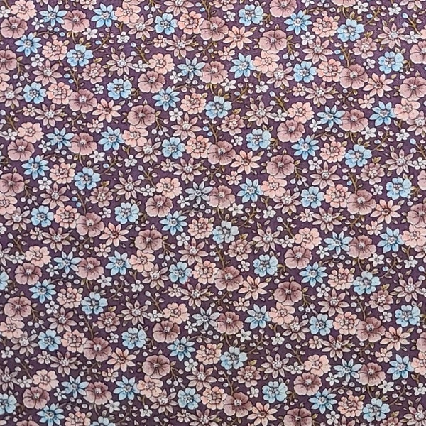 Vintage Lightweight Cranston Print Works-VIP Fabrics - Puce Fabric / Tan, Light Puce, Light Blue Flower Print