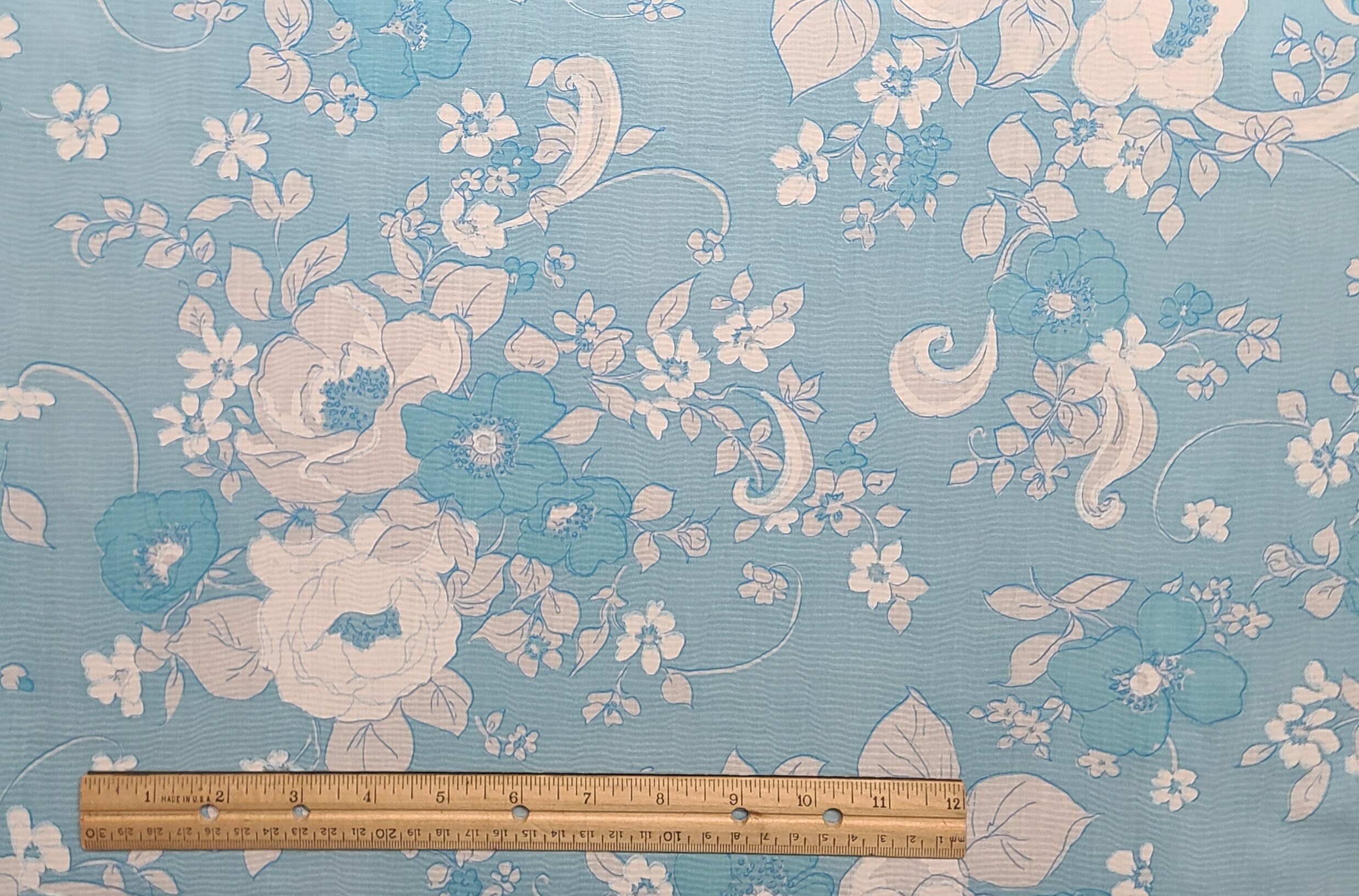 Vintage Ripple Texture Fabric / Light Blue Fabric / Medium Blue / White ...