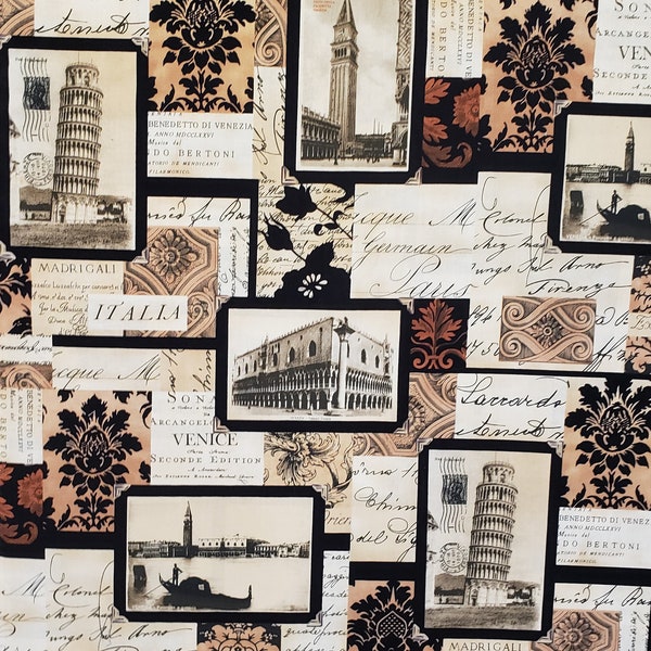 Michael Miller Fabrics D#CX4567 Venice - Venice Vintage Postcards on Patchwork Background