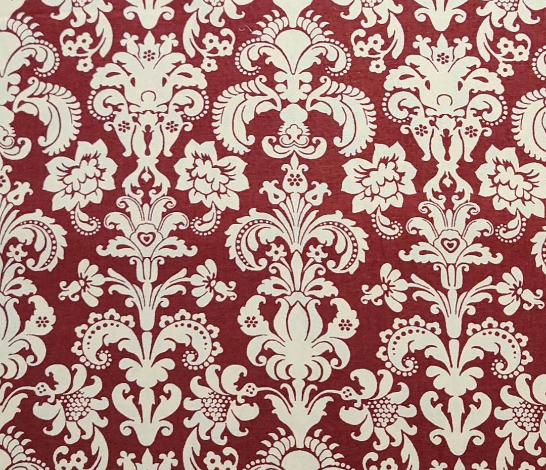 Joann Fabric Dark Red Fabric / Cream Reproduction Victorian Etsy
