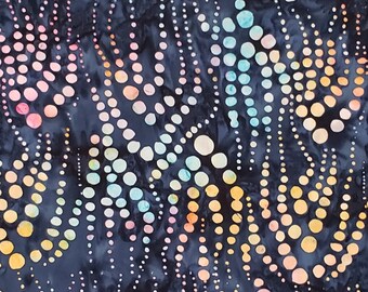 BATIK - Dark Blue Batik Fabric with Multi-Color Dot Pattern