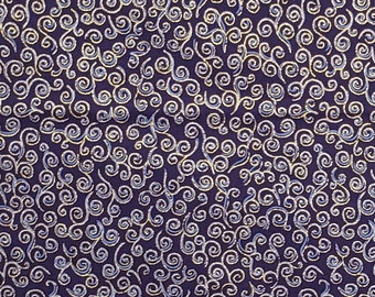 JoAnn Fabric and Craft Stores - Dark Purple Fabric / Lavender and Gold Metallic Scroll Print