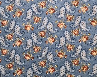 EOB - Rosehill Manor by Robyn Pandolph for Moda-Country Blue Tonal Micro Dot Fabric / Pale Blue, Maroon, Cream, Green Paisley, Flower Print