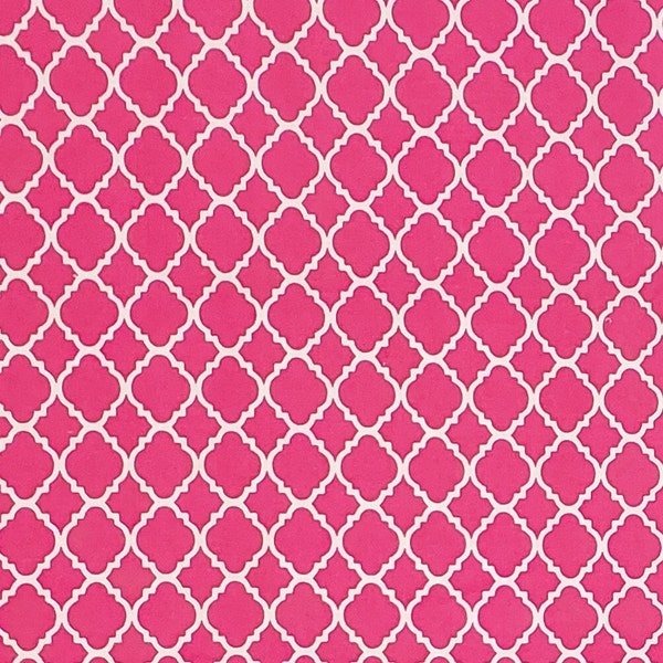 Bright Pink Fabric With White Lattice-Shaped Outline