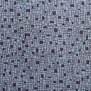 May include: A seamless pattern of small, white squares with black outlines, randomly scattered with small, dark purple squares.