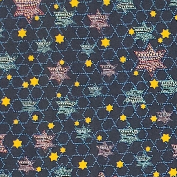 Turnowsky for QT Fabrics - Dark Blue Fabric with Hexagon and Star Background / Light Blue and Pink "Beaded" Stars / Small Gold Stars