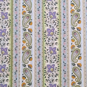 Watercolor Memories by Fabri-Quilt Inc Design #9634 - Green, Purple, Cream, Light Blue, Orange Vertical Stripe (Parallel to Selvage) Fabric