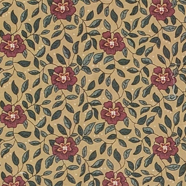 EOB - St. Nicole Designs and Benartex - Dark Tan Fabric / Burgundy Flowers / Country Green Leaf