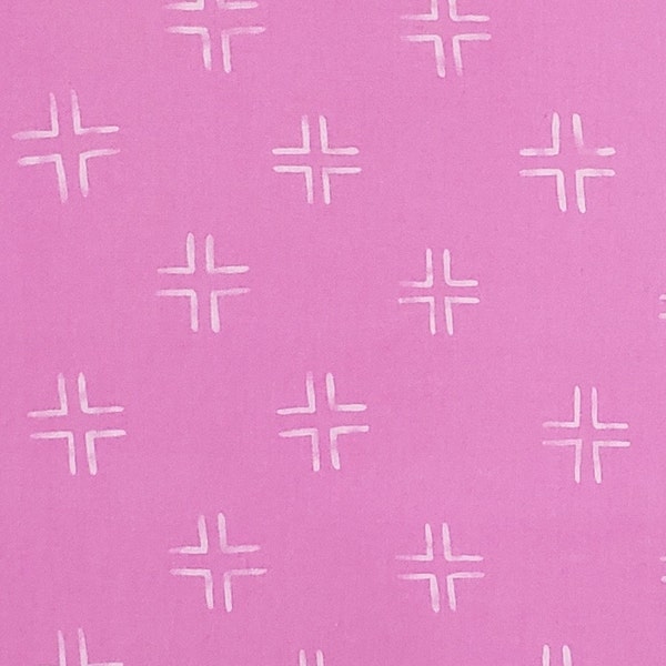 2016 #1544 Cloud9 Collective Brush Strokes by Holly Degroot Trellis - Pink Fabric / White Cross Pattern